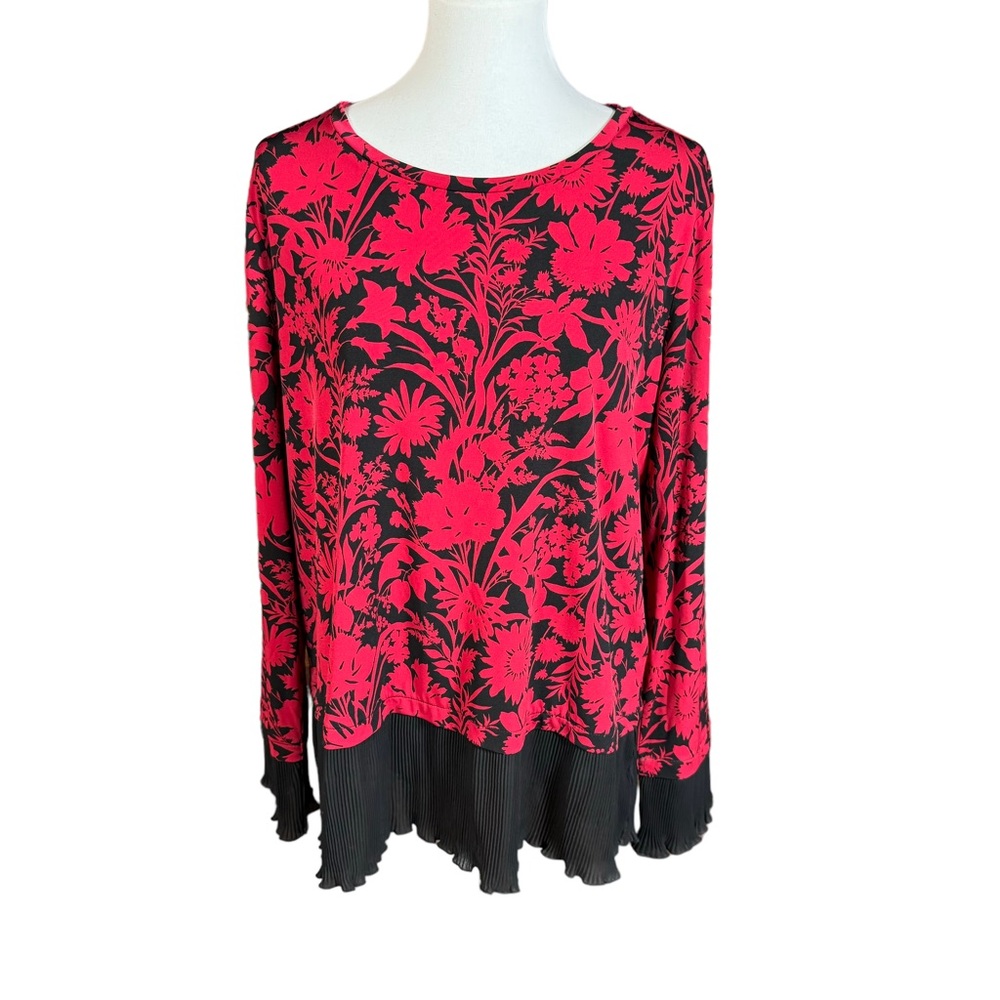 Michael Kors Women's Red And Black Floral Raspberry Tunic Top XL